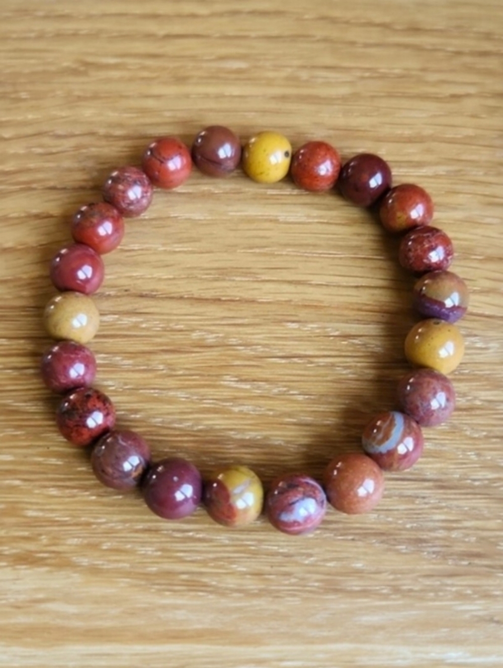 Red Moroccan Seam Agate Beads Stretch Bracelet - Hand Crafted